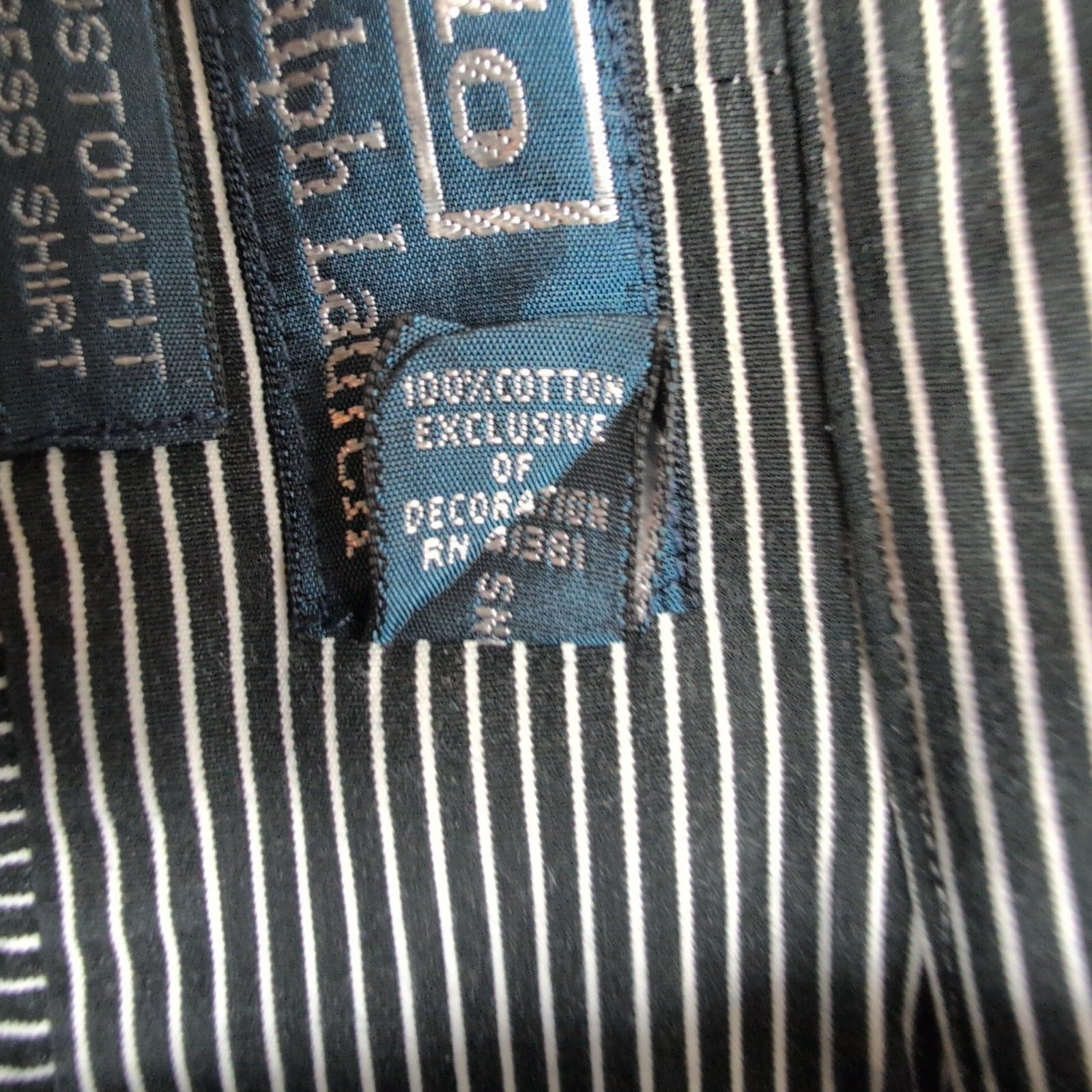 Chemise Ralph Lauren Custom Fit Dress Shirt 15 1/2 M Noir Rayures Coton