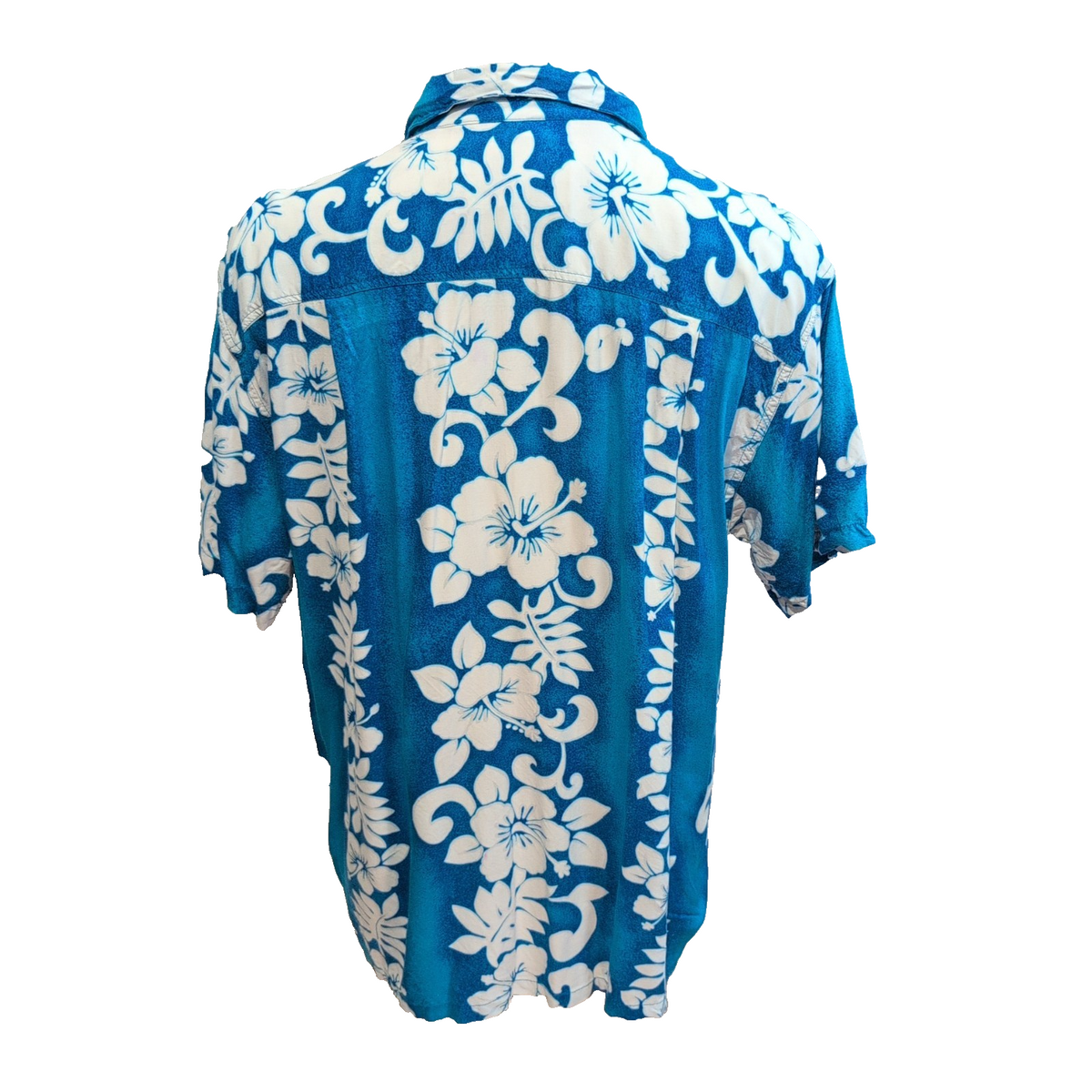 Chemise Hawaïenne Island Stuff Rayonne Bleu Fleurs Tropicales Taille L