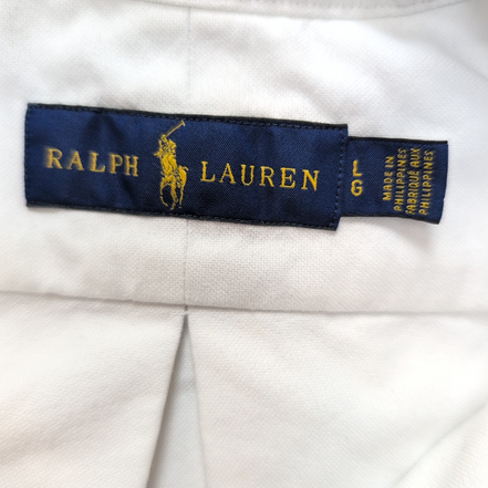 Chemise Ralph Lauren L Oxford Blanc Logo Marron Coton Manches longues