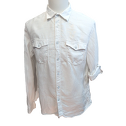 Chemise Armani Exchange LG 100% Lin Blanche 2 Poches Manches Retroussables