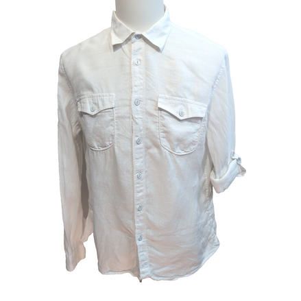 Chemise Armani Exchange LG 100% Lin Blanche 2 Poches Manches Retroussables