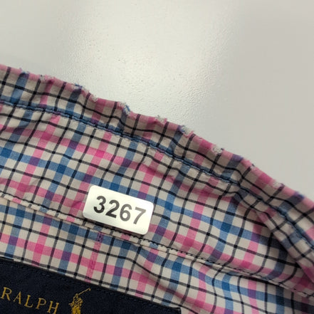 Chemise Ralph Lauren XL Coton Stretch Carreaux Bleu Rose Logo Bleu