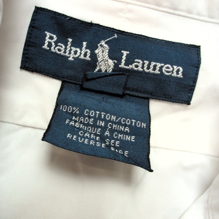 Chemise Ralph Lauren Taille S Blanc Uni 100% Coton Logo Bleu Marine