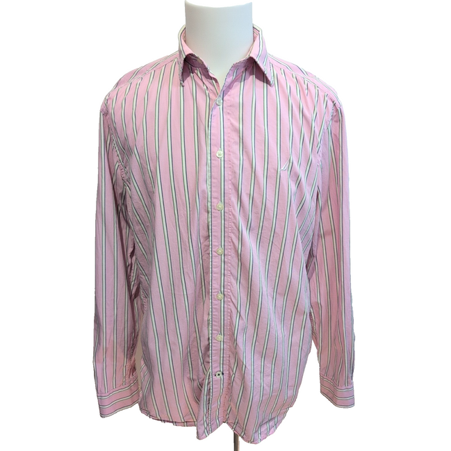 Nautica chemise 80s two ply coton rose pâle rayures vertes XL
