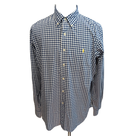 Chemise Ralph Lauren Custom Fit XL Vichy Bleu Blanc Logo Jaune