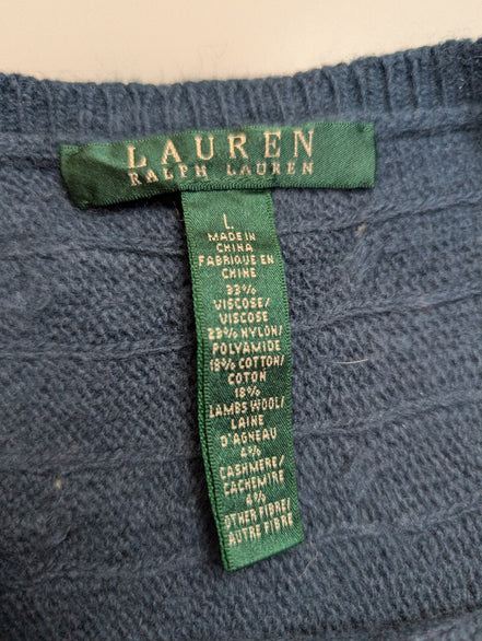 Pull Lauren Ralph Lauren femme L bleu laine cachemire maille texturée