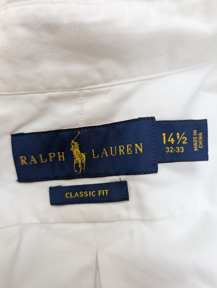 Ralph Lauren Chemise Classic Fit S/M Blanche Logo Bleu Marine