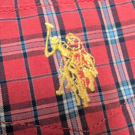 Chemise US Polo Assn rouge carreaux poche logo jaune manches courtes M