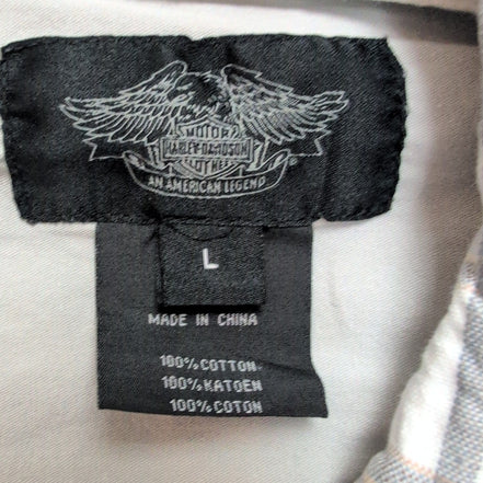 Chemise Harley Davidson L Carreaux Gris Blanc Tête de Mort manches courtes