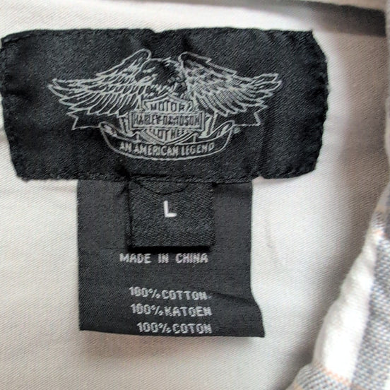 Chemise Harley Davidson L Carreaux Gris Blanc Tête de Mort manches courtes
