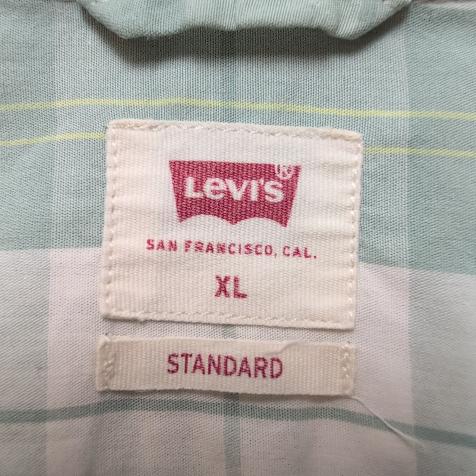 Chemise LEVI'S Homme XL Vert Pâle à Carreaux Manches Courtes Poche