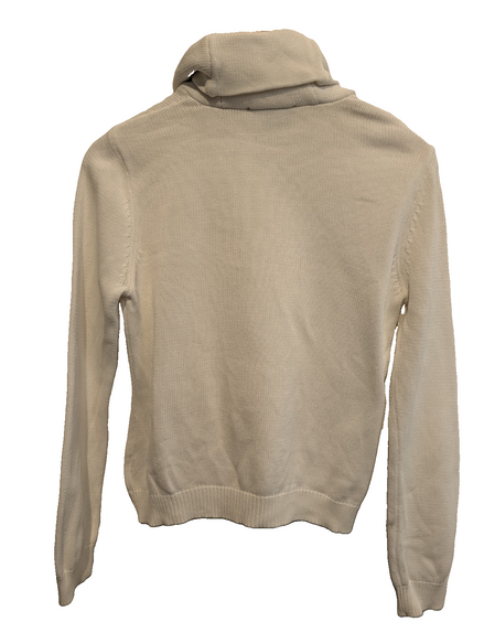 Pull LAUREN Ralph Lauren femme M blanc pur col montant bouton bijou coton
