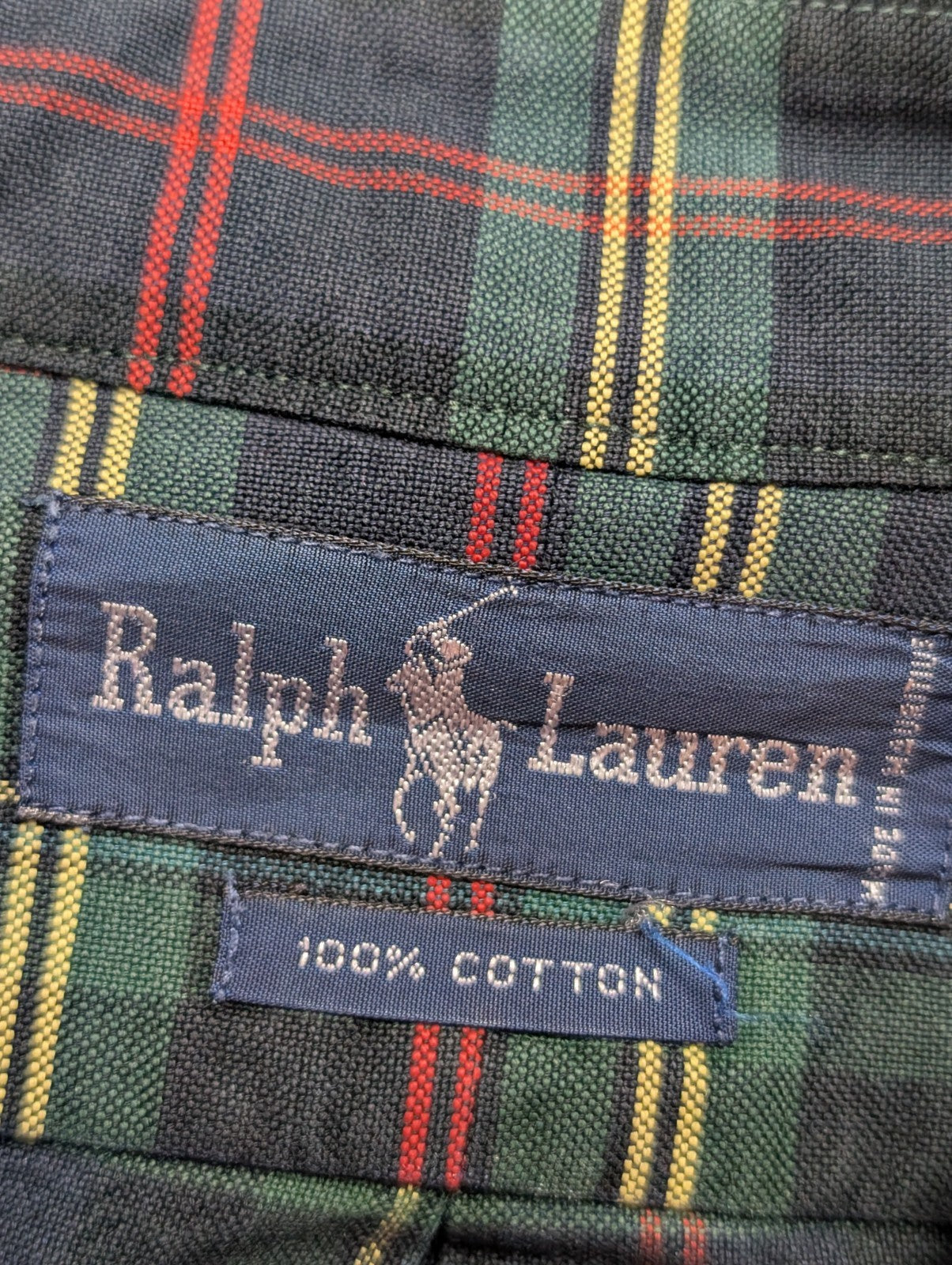 Chemise Polo Ralph Lauren Shirt XL Tartan Vert Rouge Écusson Polo Club Button