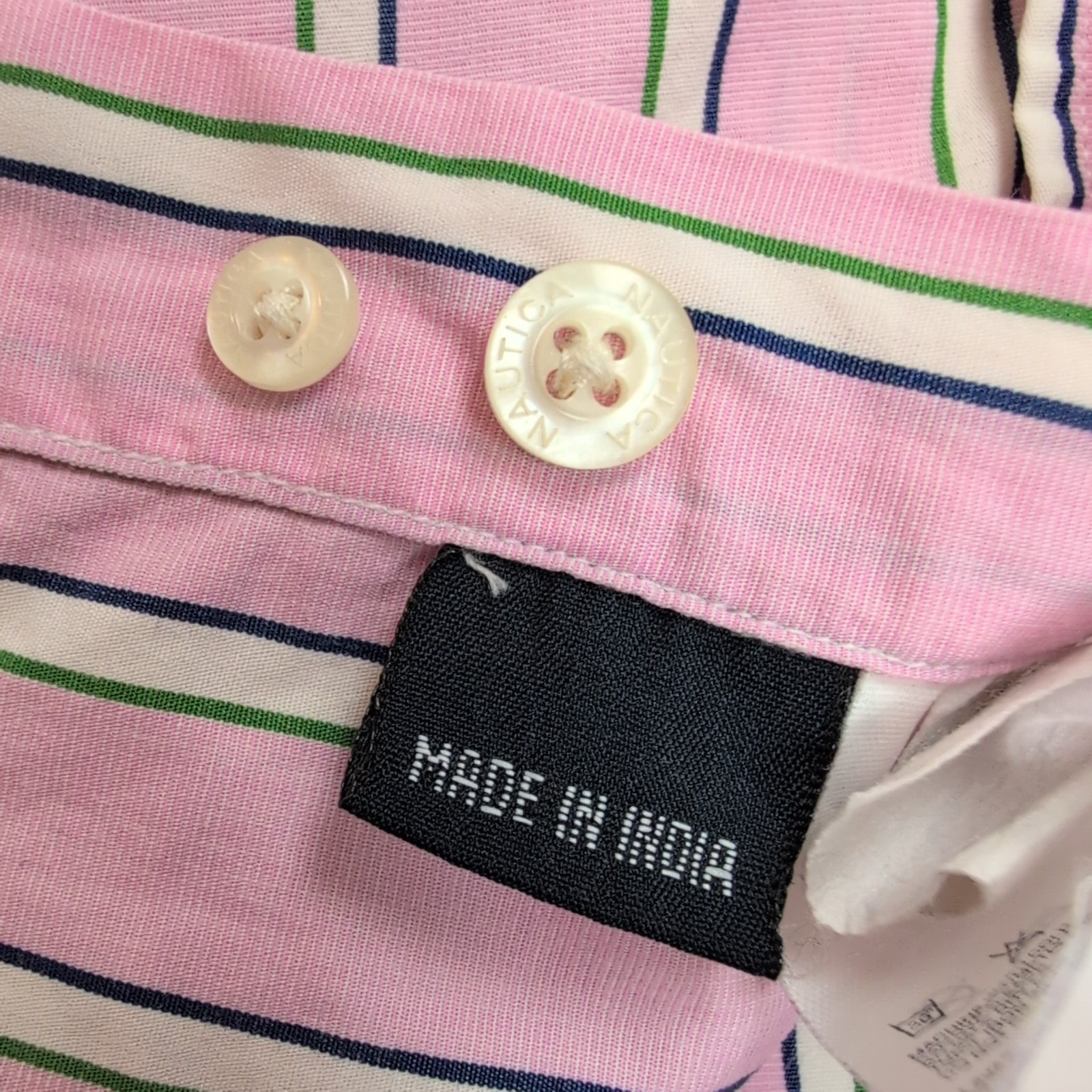Nautica chemise 80s two ply coton rose pâle rayures vertes XL