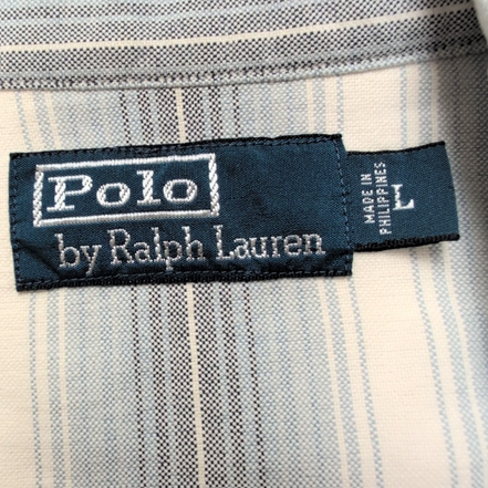 Chemise Polo Ralph Lauren L Western Oxford Rayures Bleu Blanc Boutons en pierre