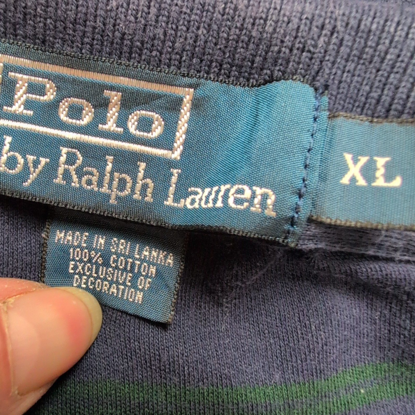 Polo Ralph Lauren Homme XL Bleu Marine Rayures Vertes Logo Vert Polo
