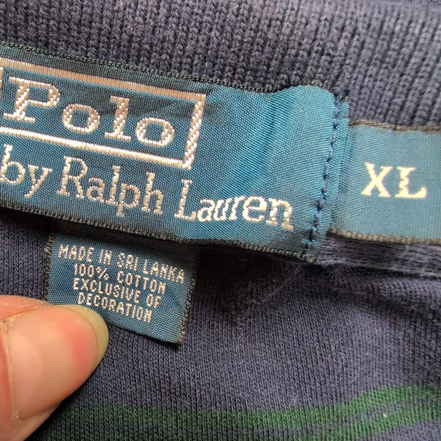 Polo Ralph Lauren Homme XL Bleu Marine Rayures Vertes Logo Vert Polo