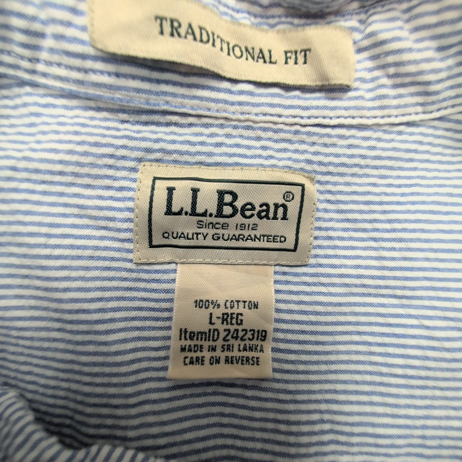 Chemise L.L. Bean à rayures bleues manches courtes taille L #113e