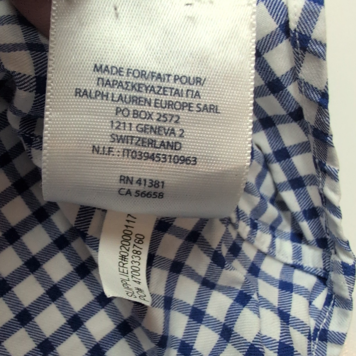 Chemise Polo Ralph Lauren Slim Fit L Carreaux Bleu Blanc Logo Rose
