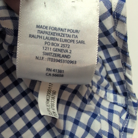 Chemise Polo Ralph Lauren Slim Fit L Carreaux Bleu Blanc Logo Rose