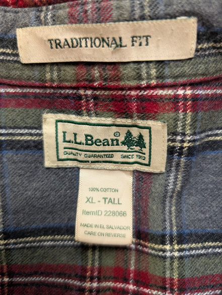 🔥 CHEMISE FLANELLE L.L. BEAN XL (TG) CARREAUX ROUGE GRIS QUALITÉ