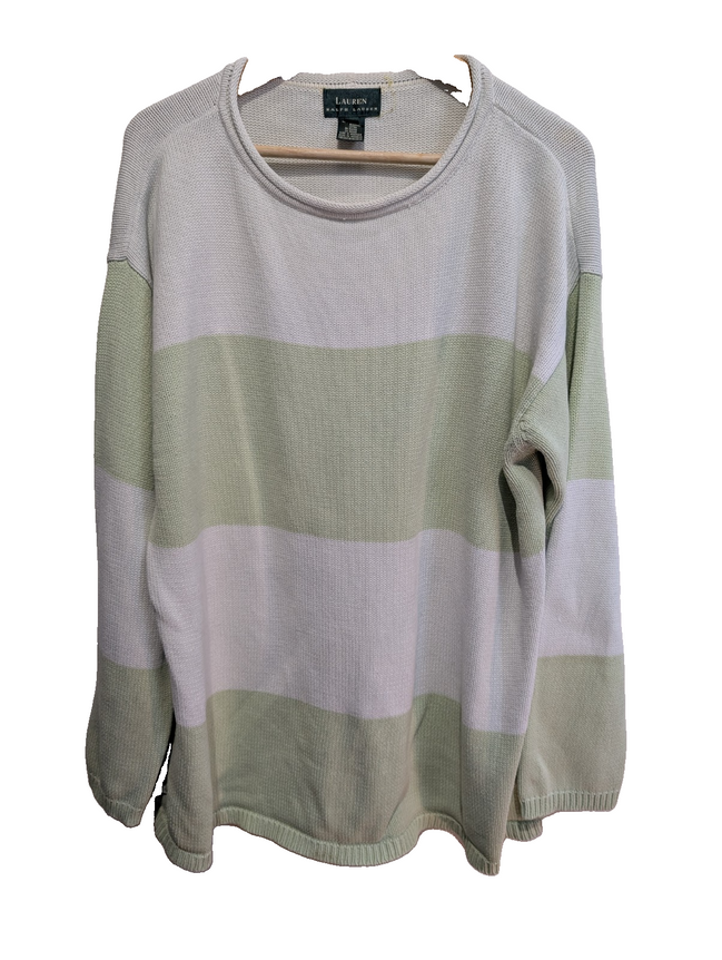 Pull Lauren Ralph Lauren femme 1X XL XXL coton rayures vert menthe blanc