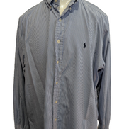 Chemise Polo Ralph Lauren Shirt L Custom Fit Rayée Bleu Blanc Button Down