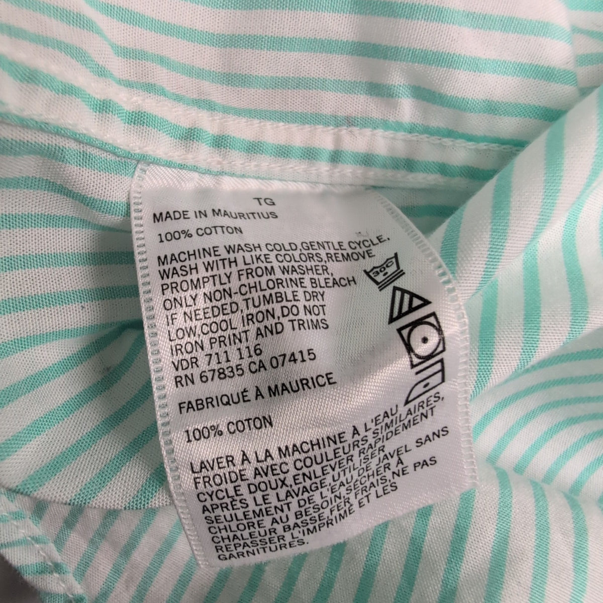 Chemise Nautica XXL Vert Pâle Rayures Logo Brodé Coton manches longues