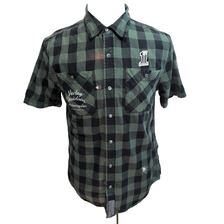Chemise Harley Davidson flanelle M kaki noir carreaux manches courtes vintage