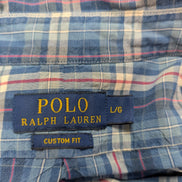 CHEMISE Ralph Lauren Homme L CUSTOM FIT Bleu Carreaux TBE Réparée 100% Coton