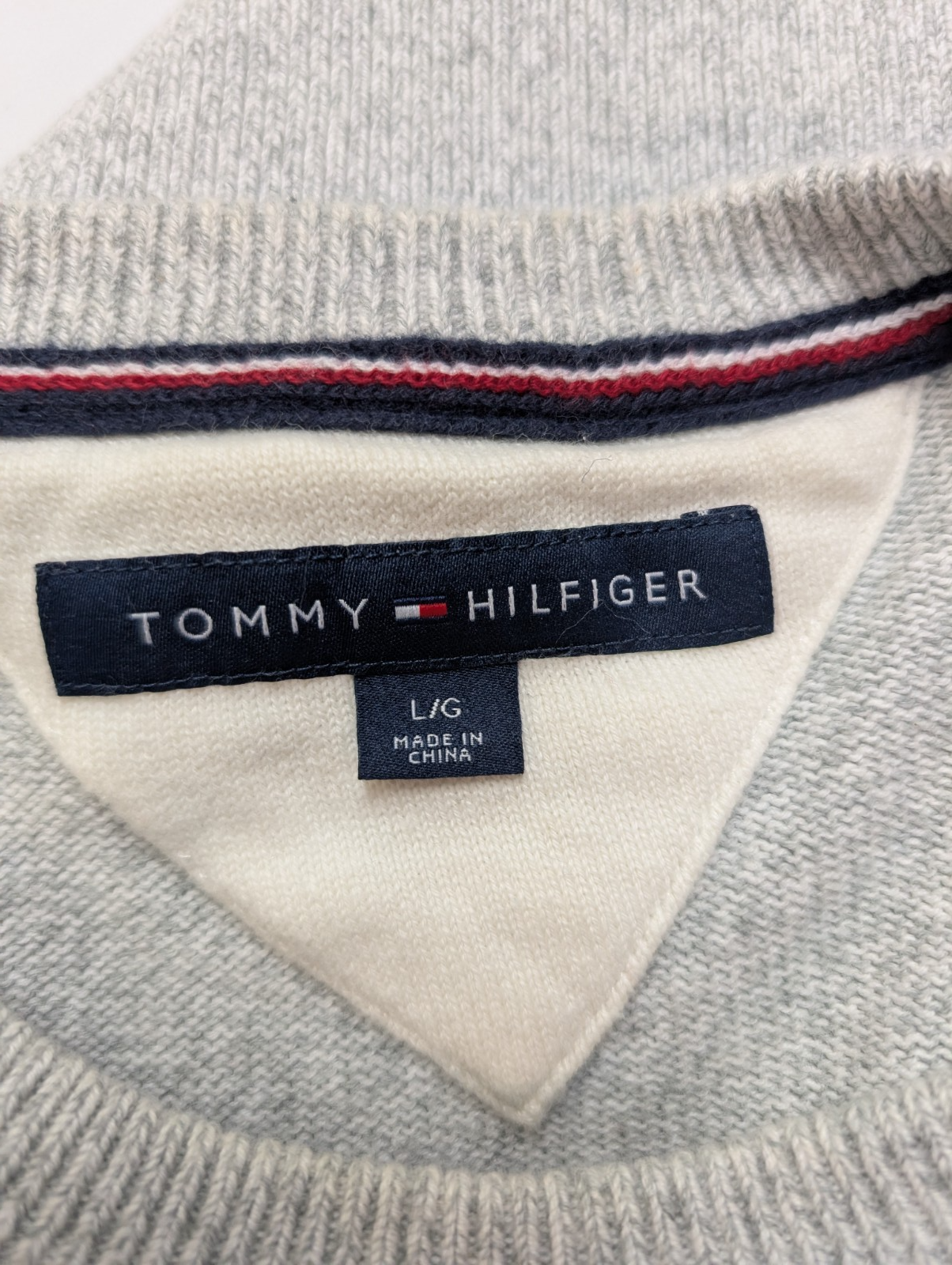 Pull TOMMY HILFIGER Homme Gris Moucheté 100% Coton Taille L Excellent État