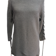 Pull Calvin Klein Col Rond Gris Clair Manches 3/4 Ficelées - Taille M