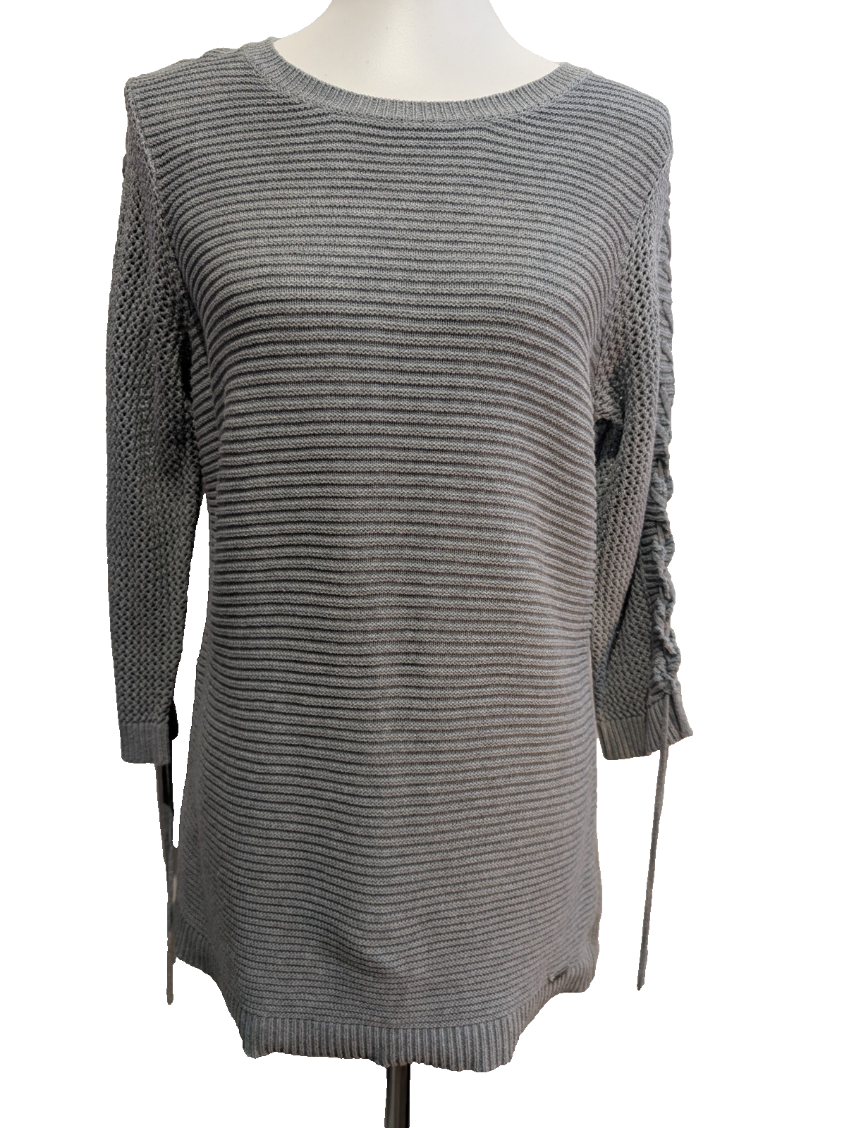 Pull Calvin Klein Col Rond Gris Clair Manches 3/4 Ficelées - Taille M