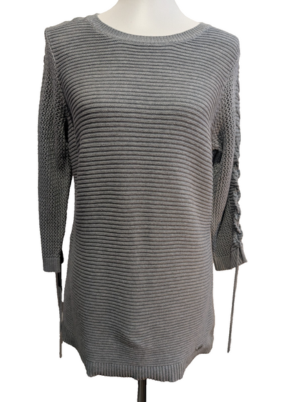 Pull Calvin Klein Col Rond Gris Clair Manches 3/4 Ficelées - Taille M