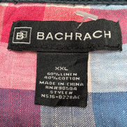 Chemise Bachrach XXL Lin Coton Carreaux Bleu Rouge Blanc Manches Retractables