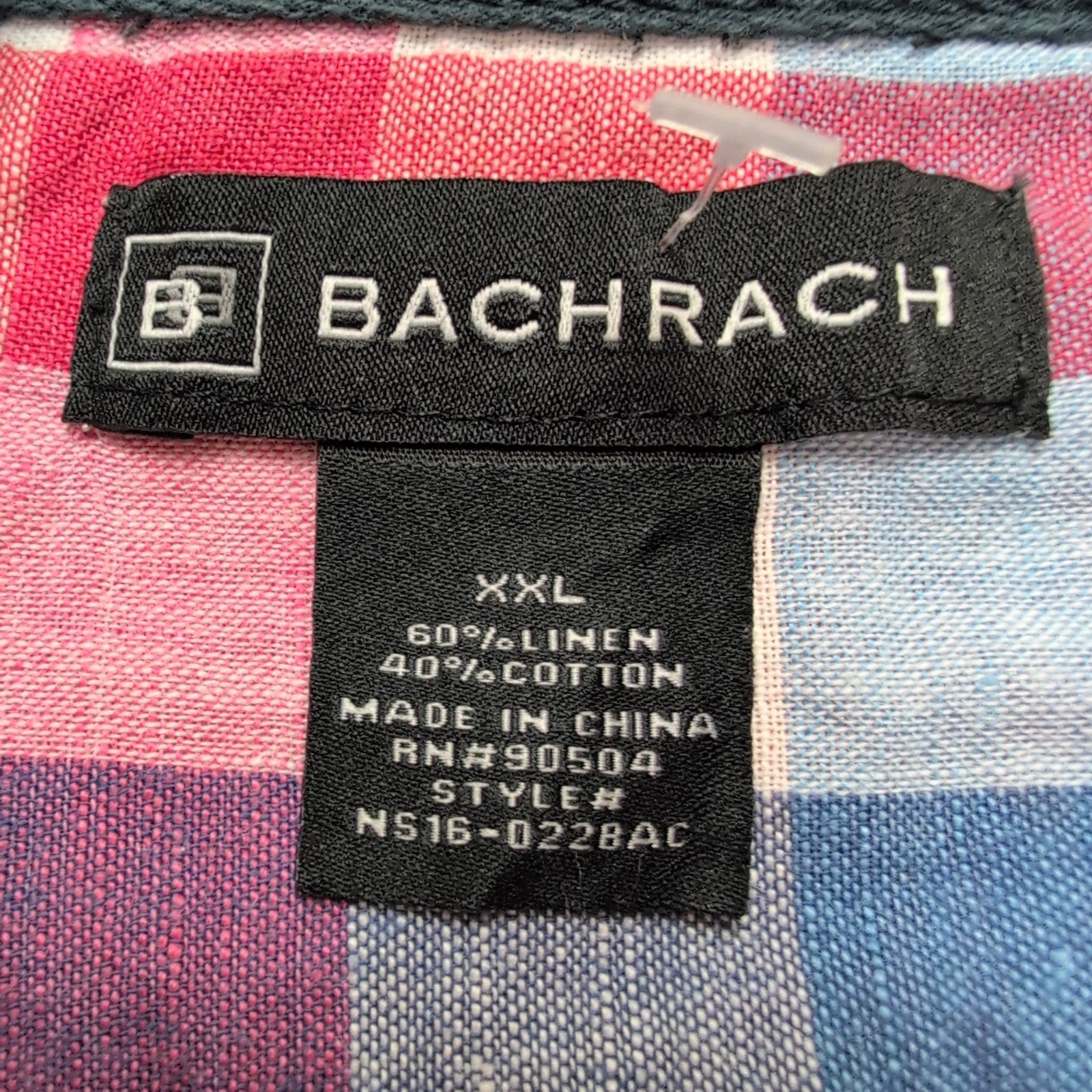 Chemise Bachrach XXL Lin Coton Carreaux Bleu Rouge Blanc Manches Retractables