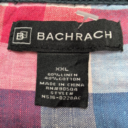 Chemise Bachrach XXL Lin Coton Carreaux Bleu Rouge Blanc Manches Retractables