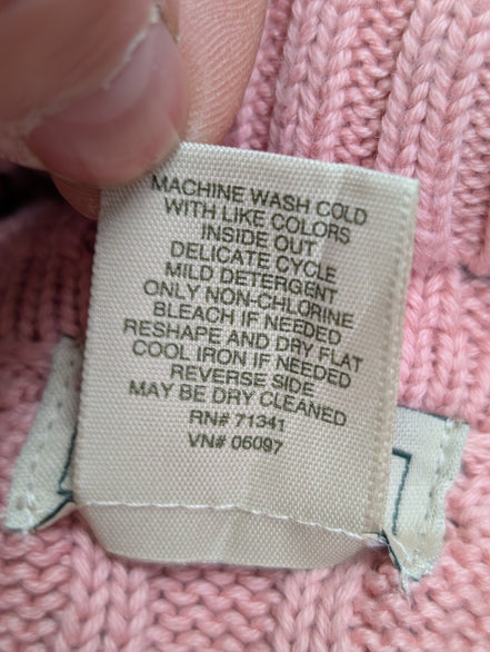 Pull L.L.Bean Femme L Rose Poudré Col Roulé Torsadé 100% Coton