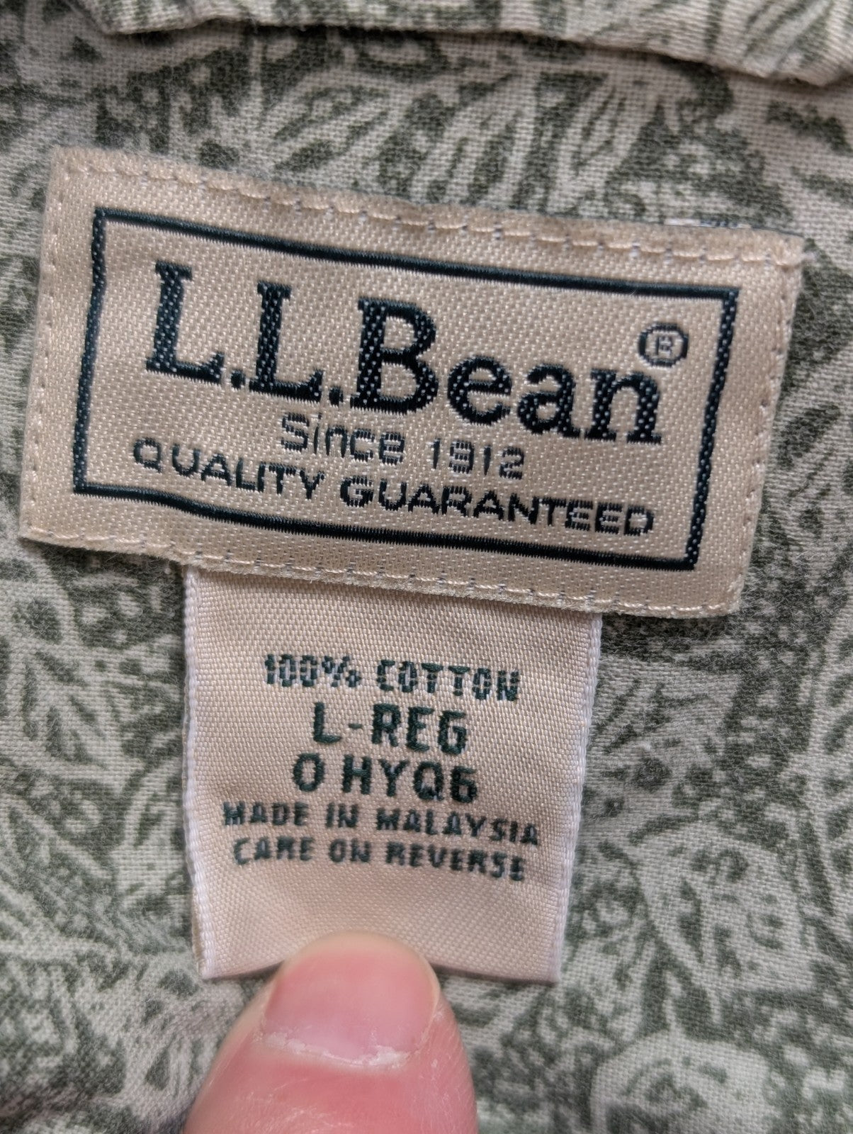 Chemise hawaïenne L.L.Bean vert kaki manches courtes taille L #666 hawaienne