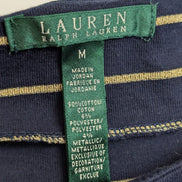 Pull LAUREN Ralph Lauren femme M bleu marine rayures dorées écusson brodé