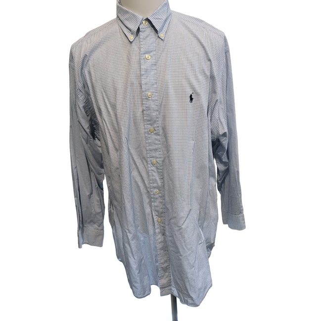 Chemise Ralph Lauren Yarmouth XL Bleu Carreaux Made in Hong Kong Logo Marine