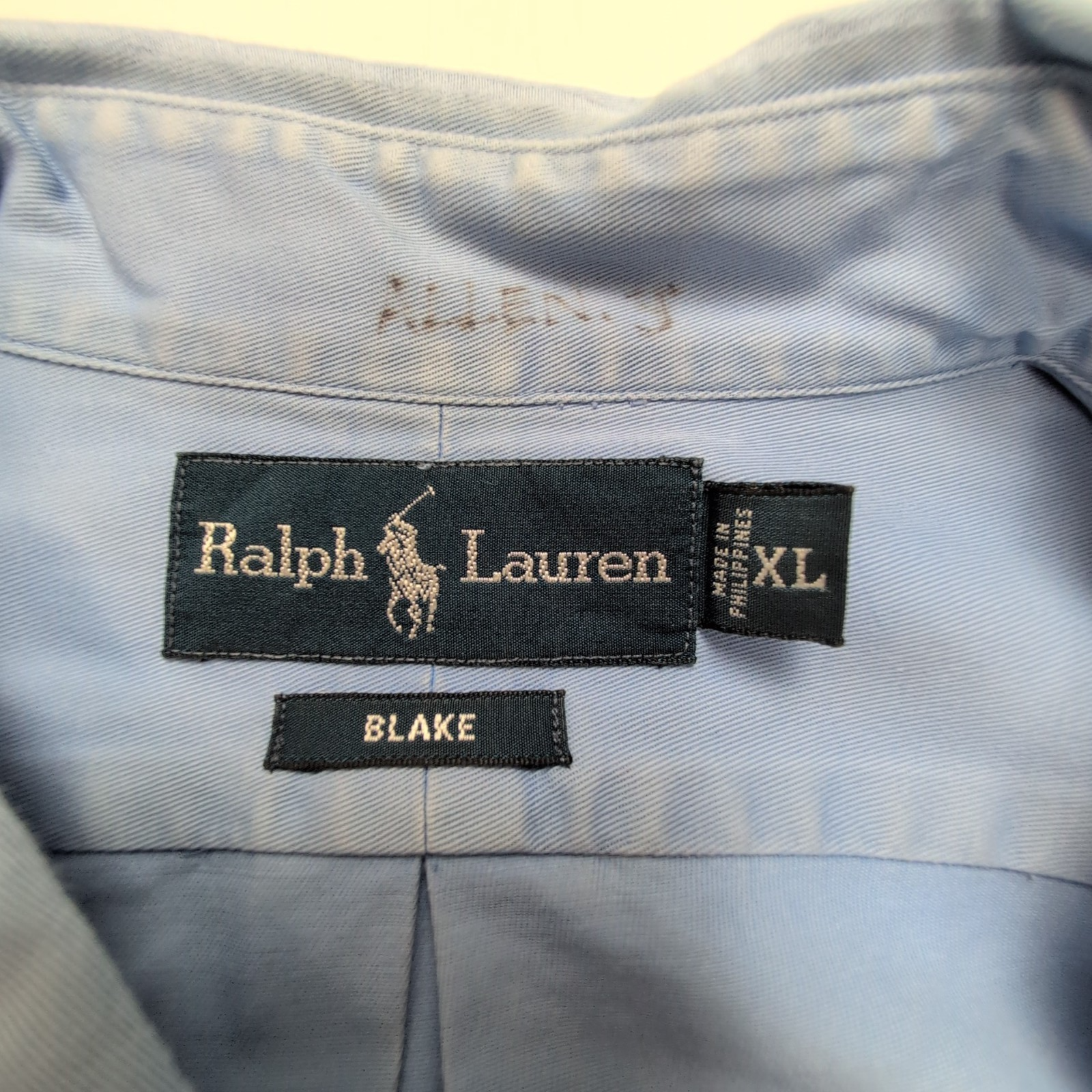 Chemise Ralph Lauren XL Blake Bleu Oxford Logo Rose Coton Épais Manches longues