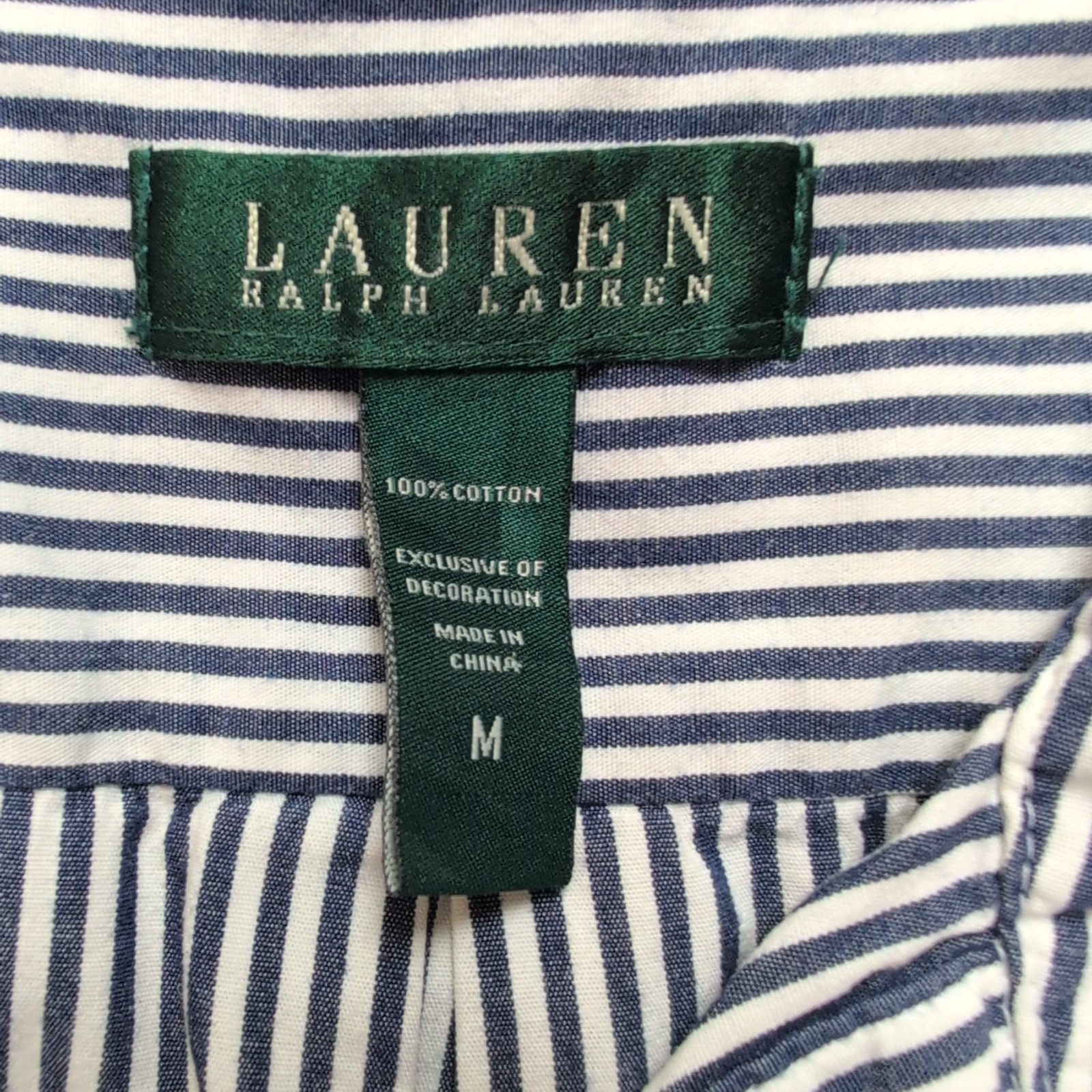 Chemise Lauren Ralph Lauren Femme M Bleu Marine Rayée Coton Logo RLL