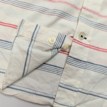 Chemise Nautica S Blanc Rayures Rouge Bleu MC Classic Fit 100% Coton