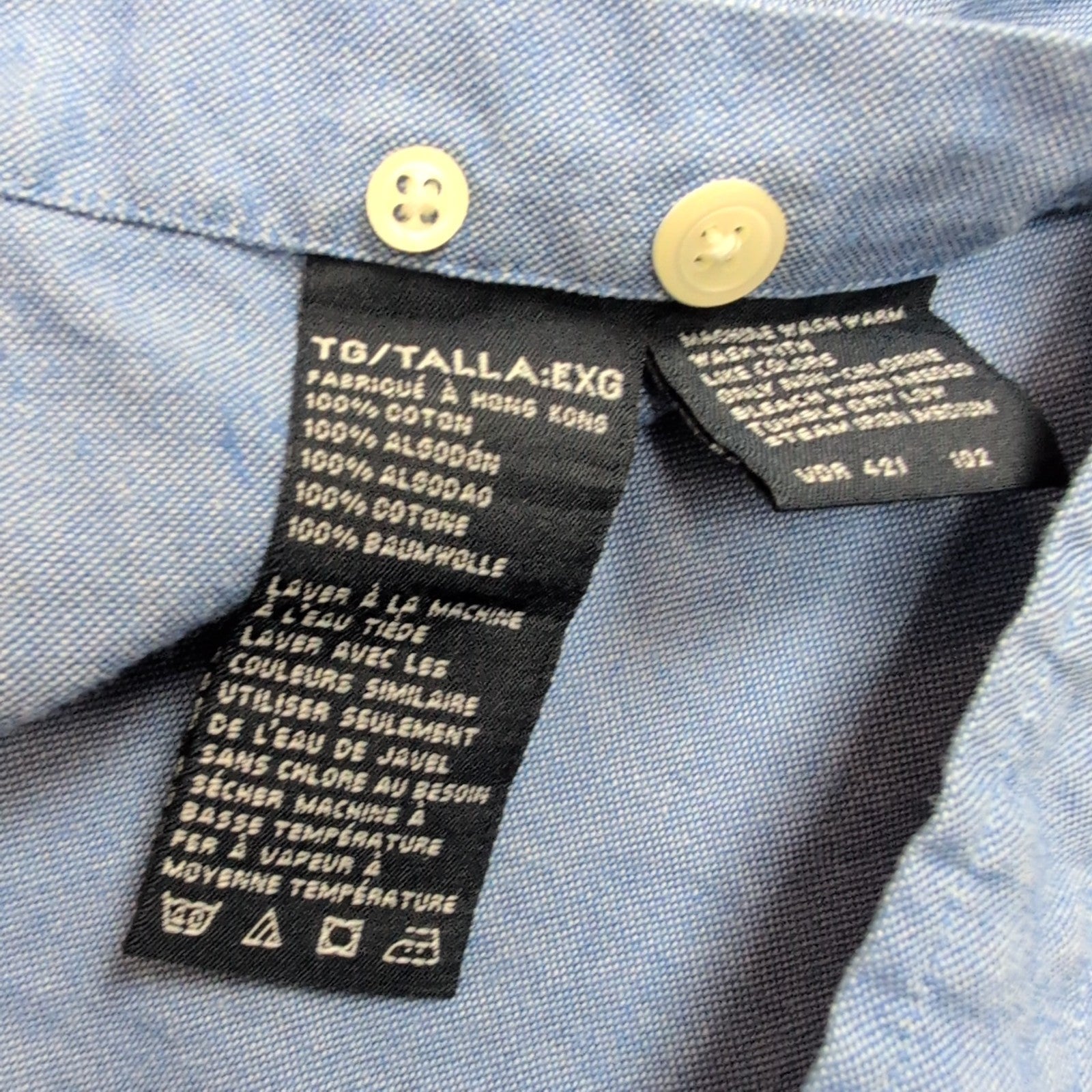 Chemise Nautica XL Bleu Uni Hong Kong 100% Coton manches longues