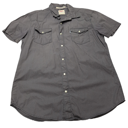 Chemise Levi's marron gris uni manches courtes western cowboy taille L 2 poches