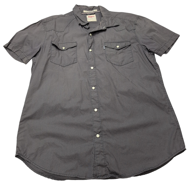 Chemise Levi's marron gris uni manches courtes western cowboy taille L 2 poches