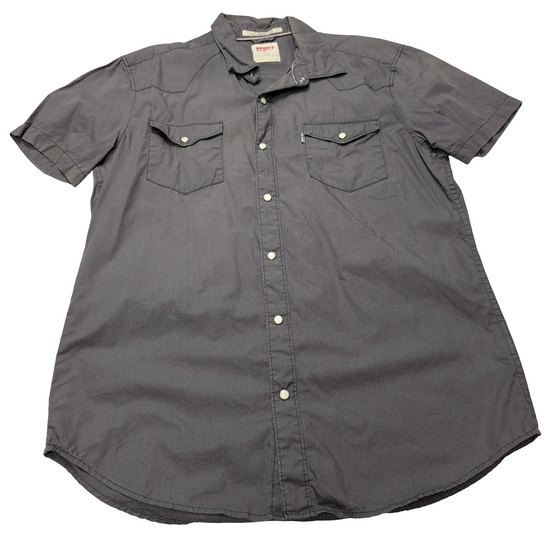 Chemise Levi's marron gris uni manches courtes western cowboy taille L 2 poches
