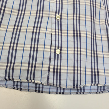 Chemise BURBERRY 100% Coton Bleu Carreaux L XL Logo Brodé Poche Boutonnée