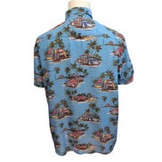 Chemise Hawaïenne M Bleu Surf Voitures Palmiers Polyester manches courtes